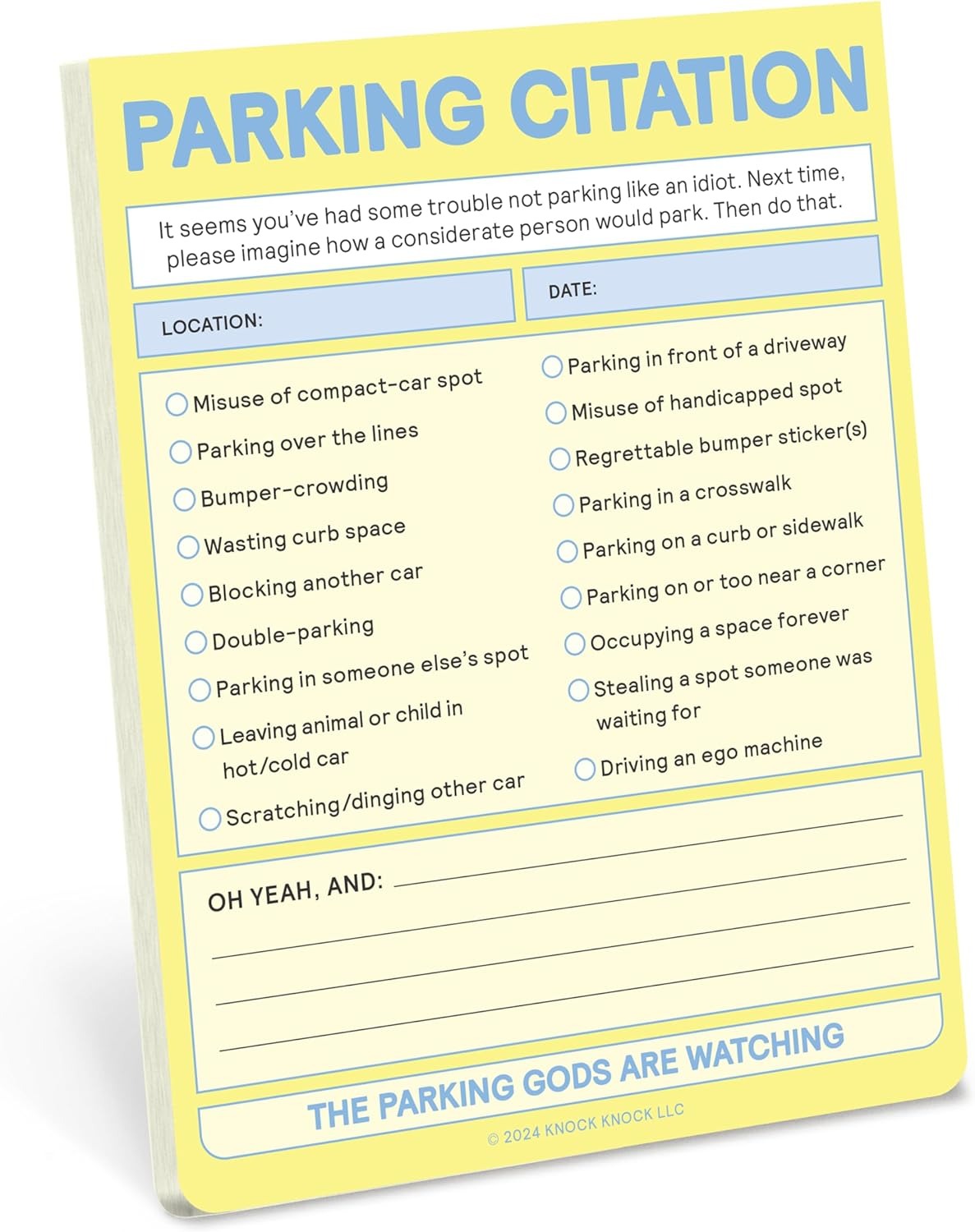 Knock Knock Parking Citation Nifty Note Pad: Fake Parking Ticket Pad
