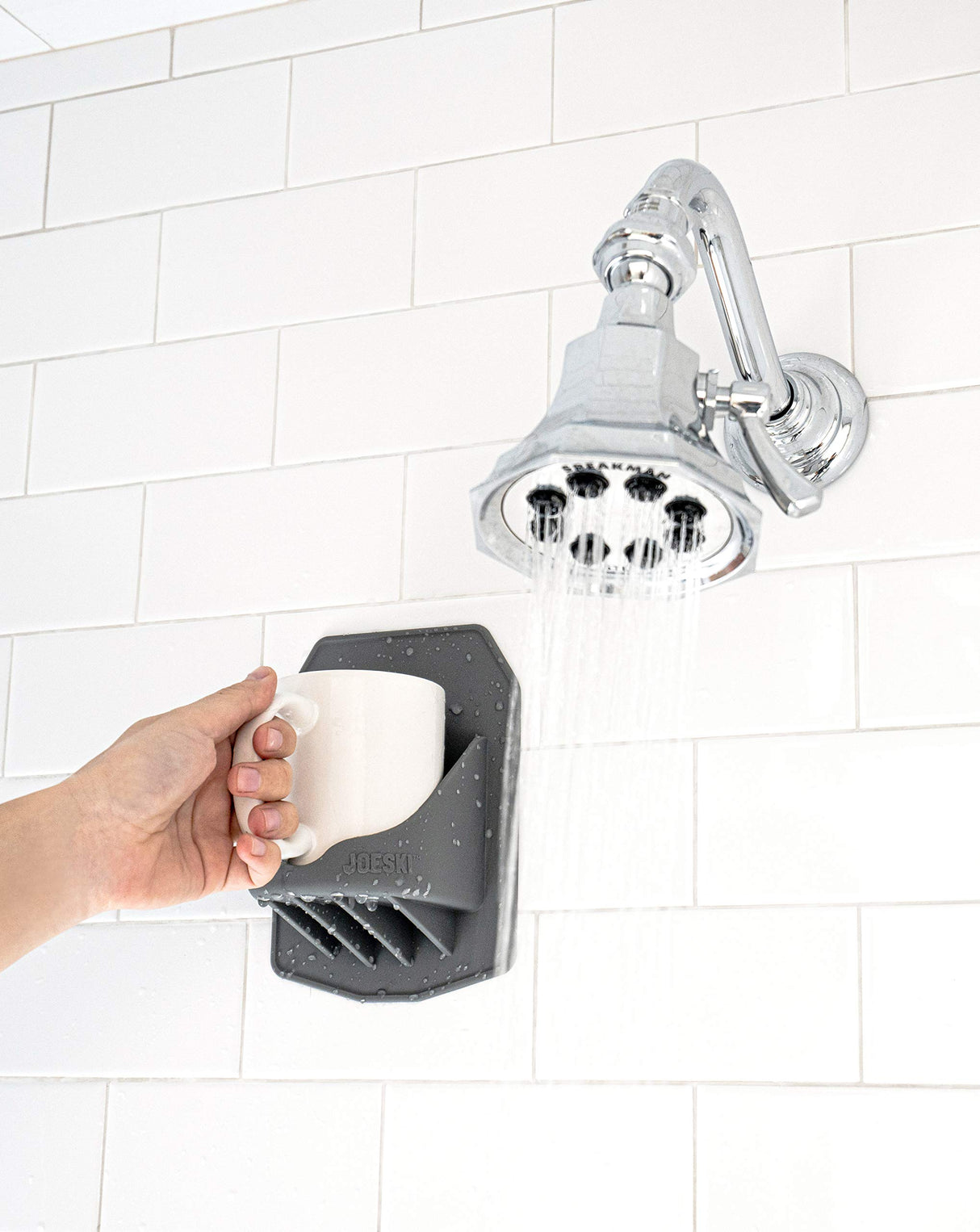 30 Watt JOESKI | Portable Shower Coffee Cup Holder | All Hot Beverages | Patented Silicone Grips Any Shiny Bath Surface