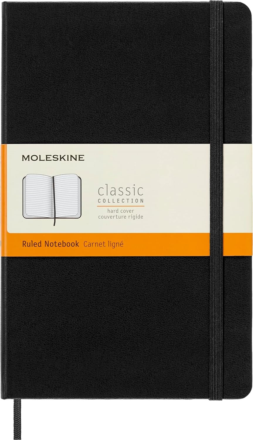 Moleskine Classic Notebook, Large, Ruled, Black, Hard Cover (5 x 8.25)