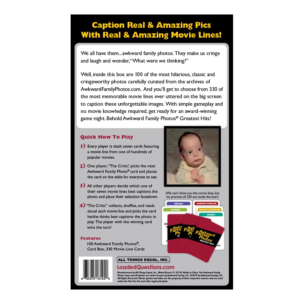 Awkward Family Photos Greatest Hits - Caption Hilarious Pics With Memorable Movie Lines, Best Of Original & Vol 2, Plus New Pics & Movie Lines, Age 13 & Up, Better Cards, Bigger Images & A Card Box All Things Equal, Inc.