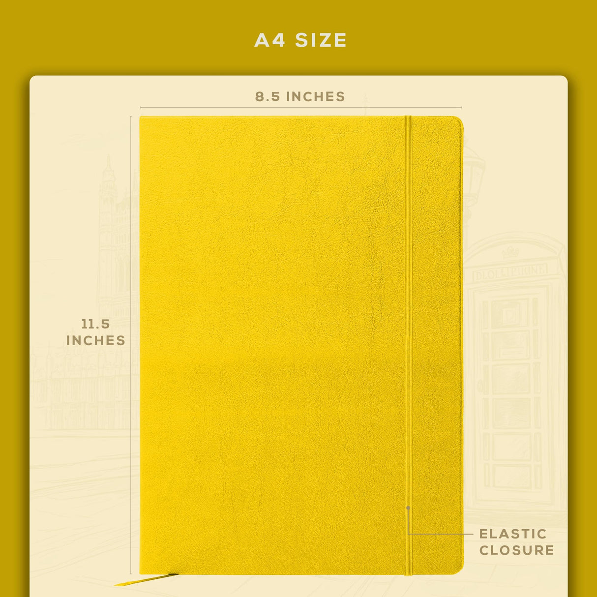 Beechmore Books Large Lined Leather Journal - 8.5 X 11.5 Inch - Yellow