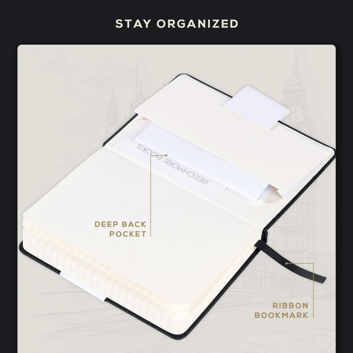 Beechmore Books Lined Vegan Leather Journal Notebook - Charcoal Black