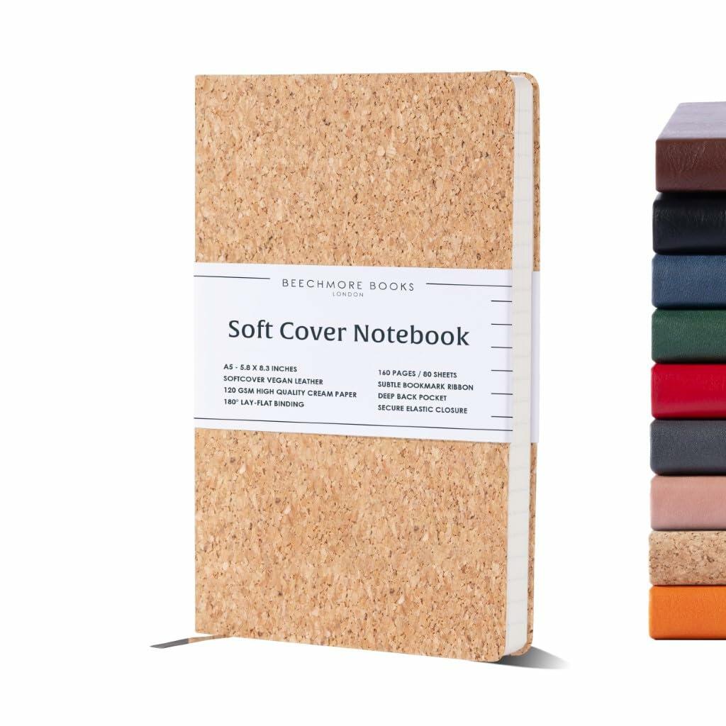 Beechmore Books Ruled Vegan Leather Notebook - Beige Cork BEECHMORE BOOKS