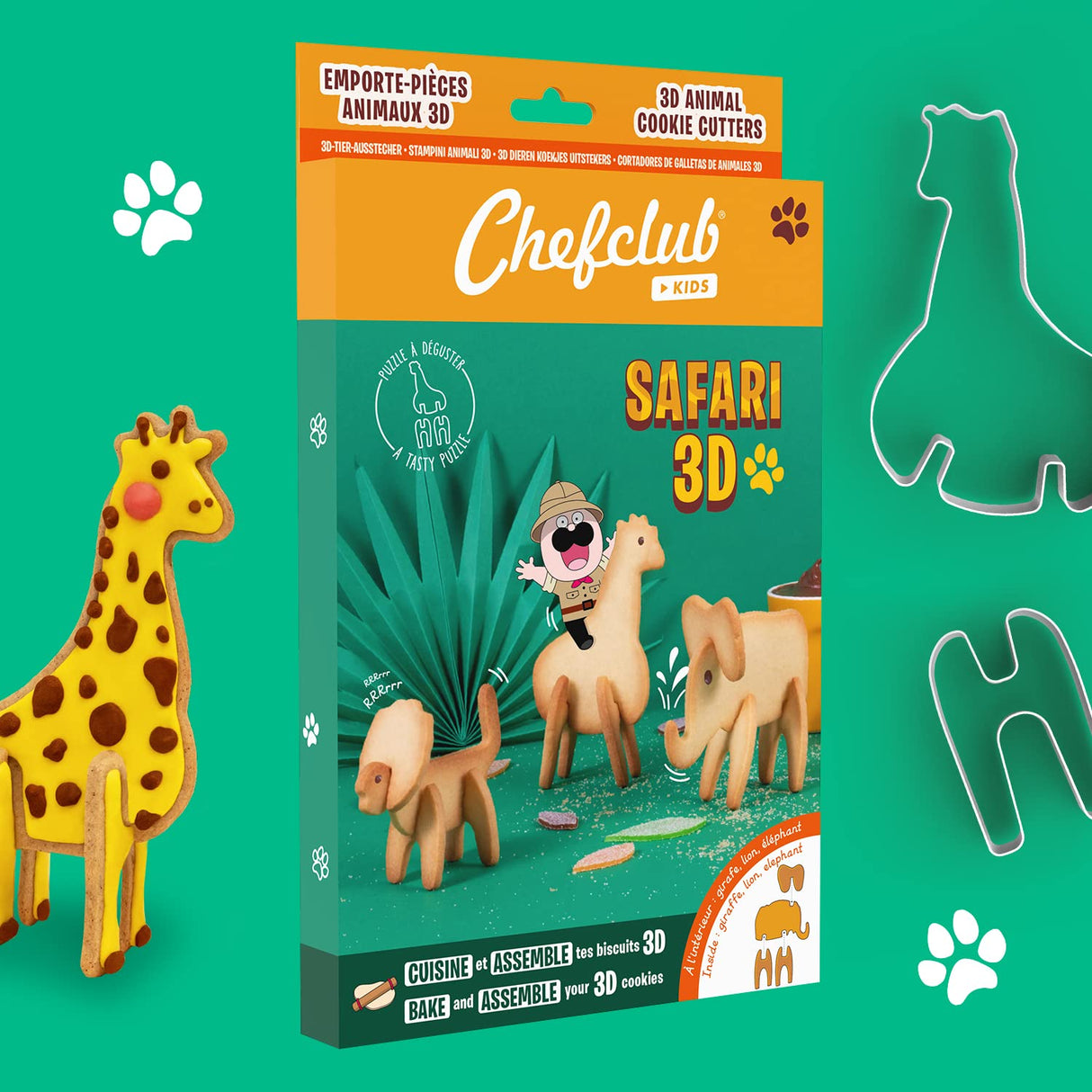 Chefclub Kids 3D Safari Cookie Cutters with Recipe Baking Set Chefclub Network