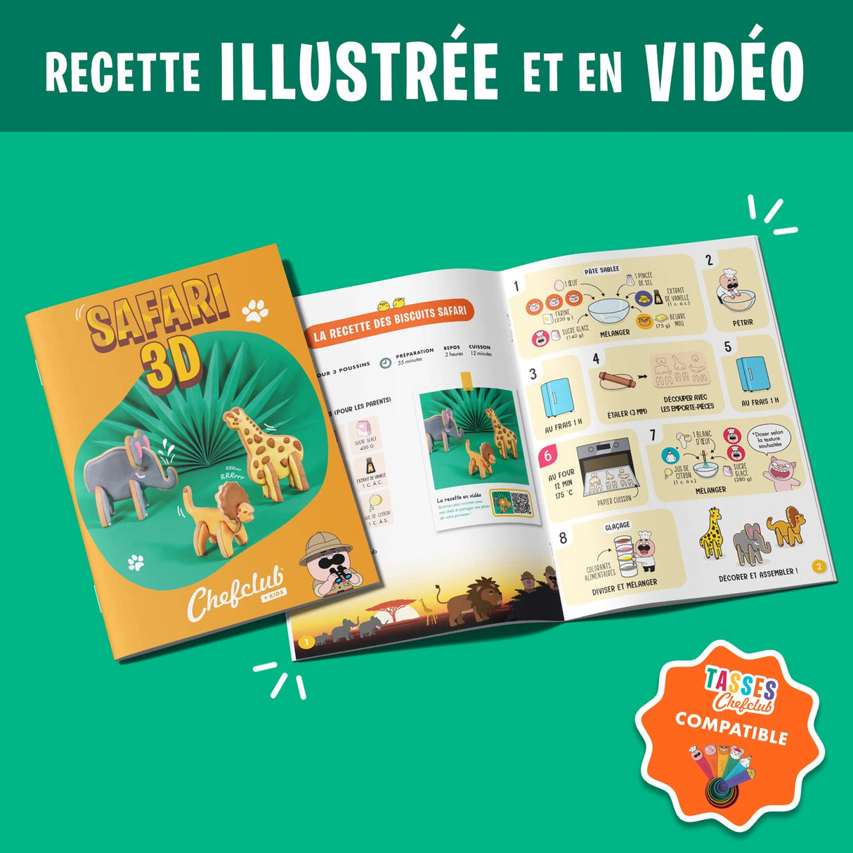 Chefclub Kids 3D Safari Cookie Cutters with Recipe Baking Set Chefclub Network