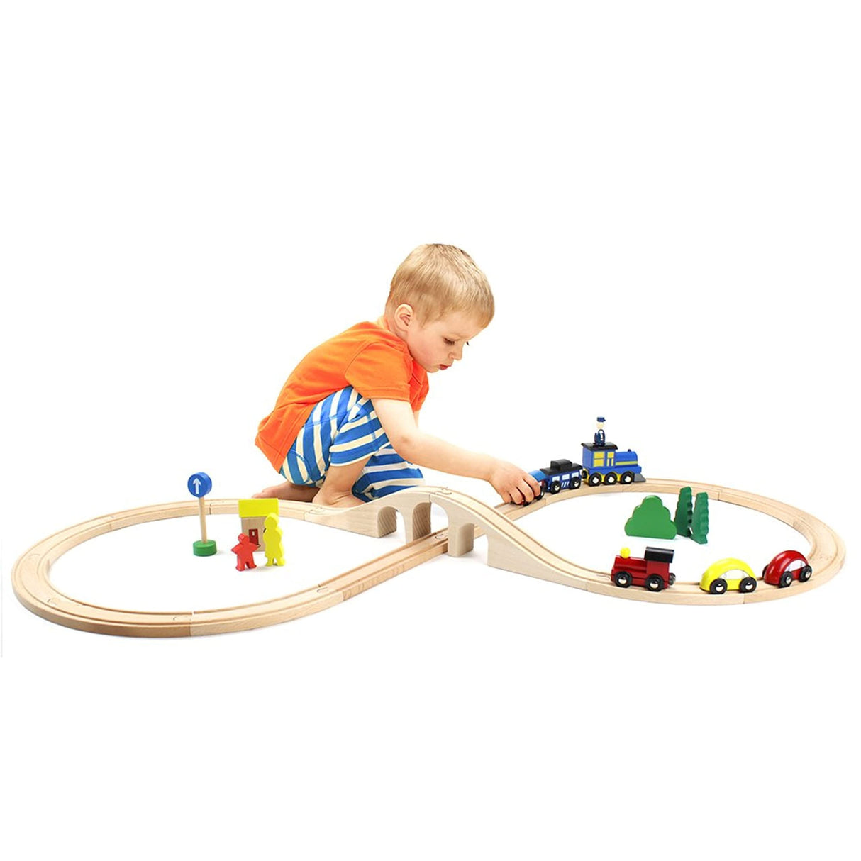 Conductor Carl 4-Piece 3.5" Curved Wooden Train Track Conductor Carl