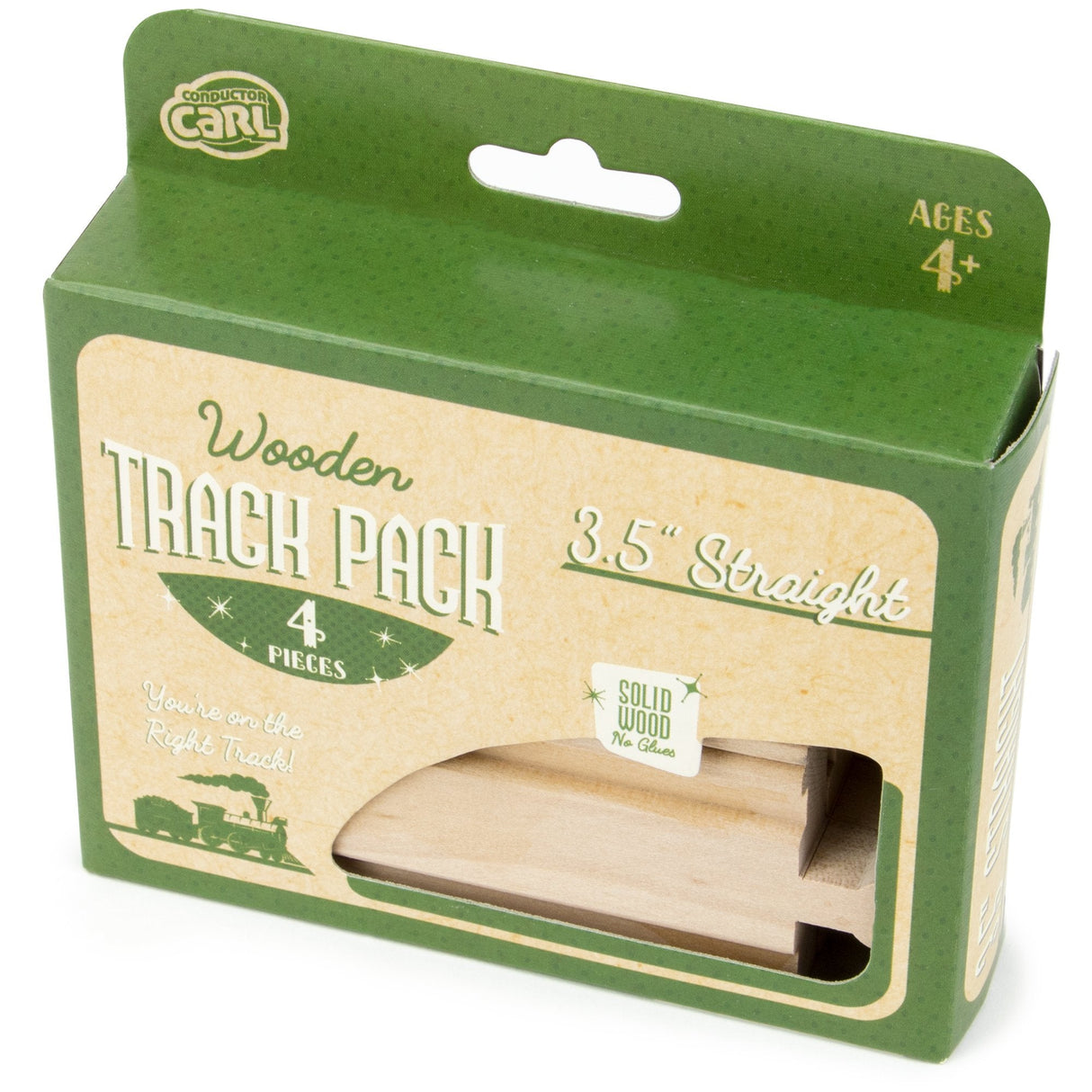Conductor Carl Wood Train 3.5" Straight Tracks (Pack of 4) Conductor Carl