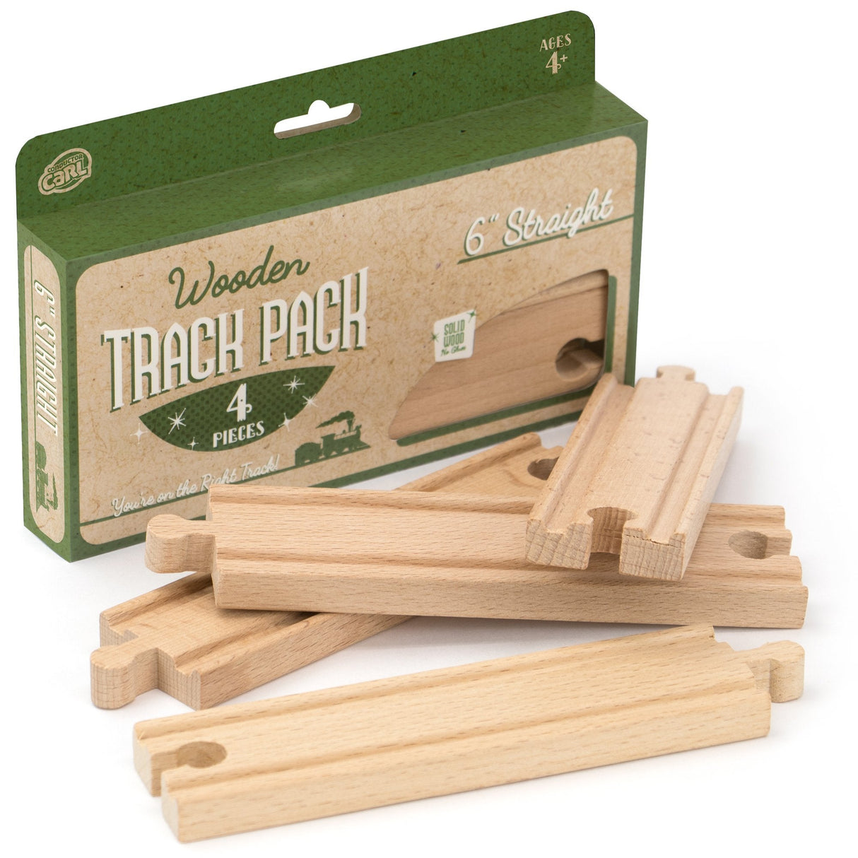 Conductor Carl Wood Train Track 6" Straight Tracks (Pack of 4) Conductor Carl
