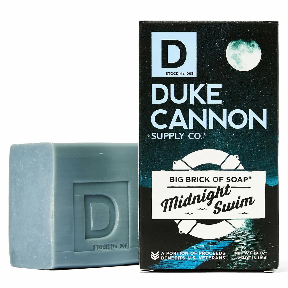 Duke Cannon Big Brick of Soap Midnight Swim - Refreshing Aquatic Scent with Green Top Notes, 10 oz Men's Soap Bar (Single Bar)