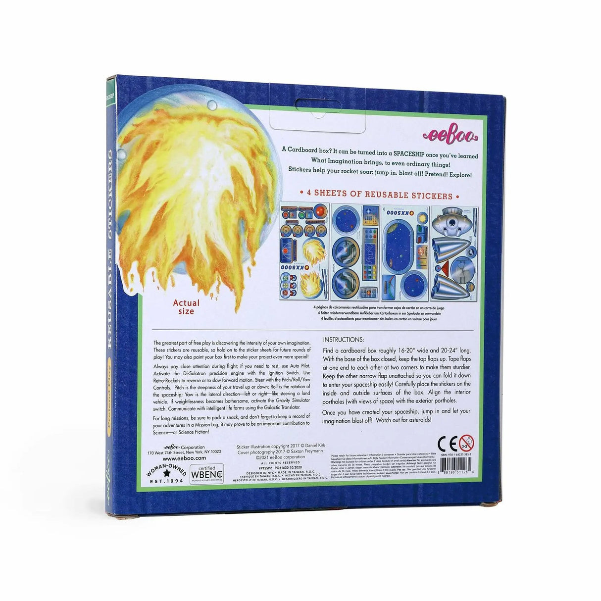 Eeboo: Pretend Play, Spaceship Reusable Stickers, Includes 4 Sticker Sheets, Transform Any Cardboard Box Into Pretend Spaceships, For Ages 3 And Up