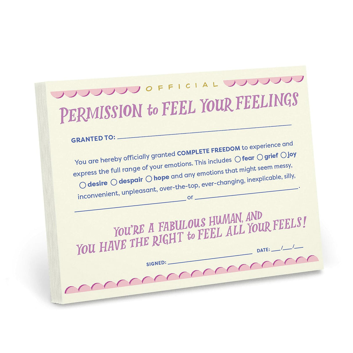 Em & Friends Permission Slip Pad, Adult Permission to Feel Your Feelings Certificate Note Pad, 6.5 x 5-inches Em & Friends