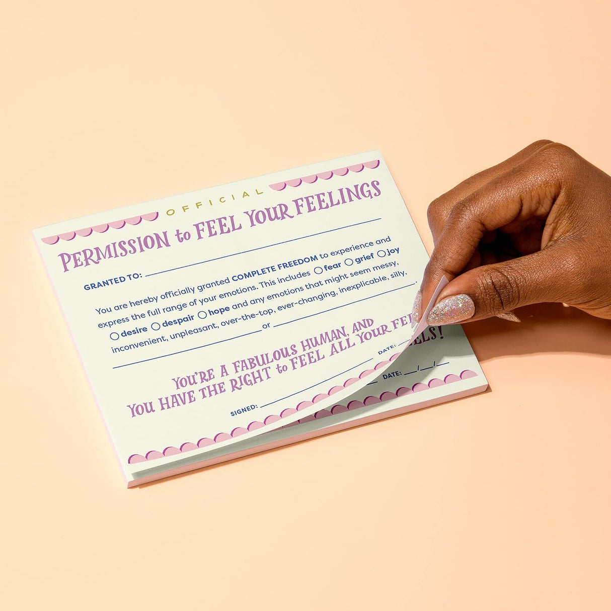 Em & Friends Permission Slip Pad, Adult Permission to Feel Your Feelings Certificate Note Pad, 6.5 x 5-inches Em & Friends
