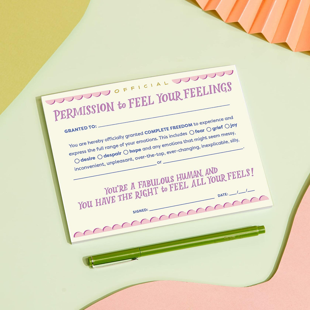 Em & Friends Permission Slip Pad, Adult Permission to Feel Your Feelings Certificate Note Pad, 6.5 x 5-inches Em & Friends