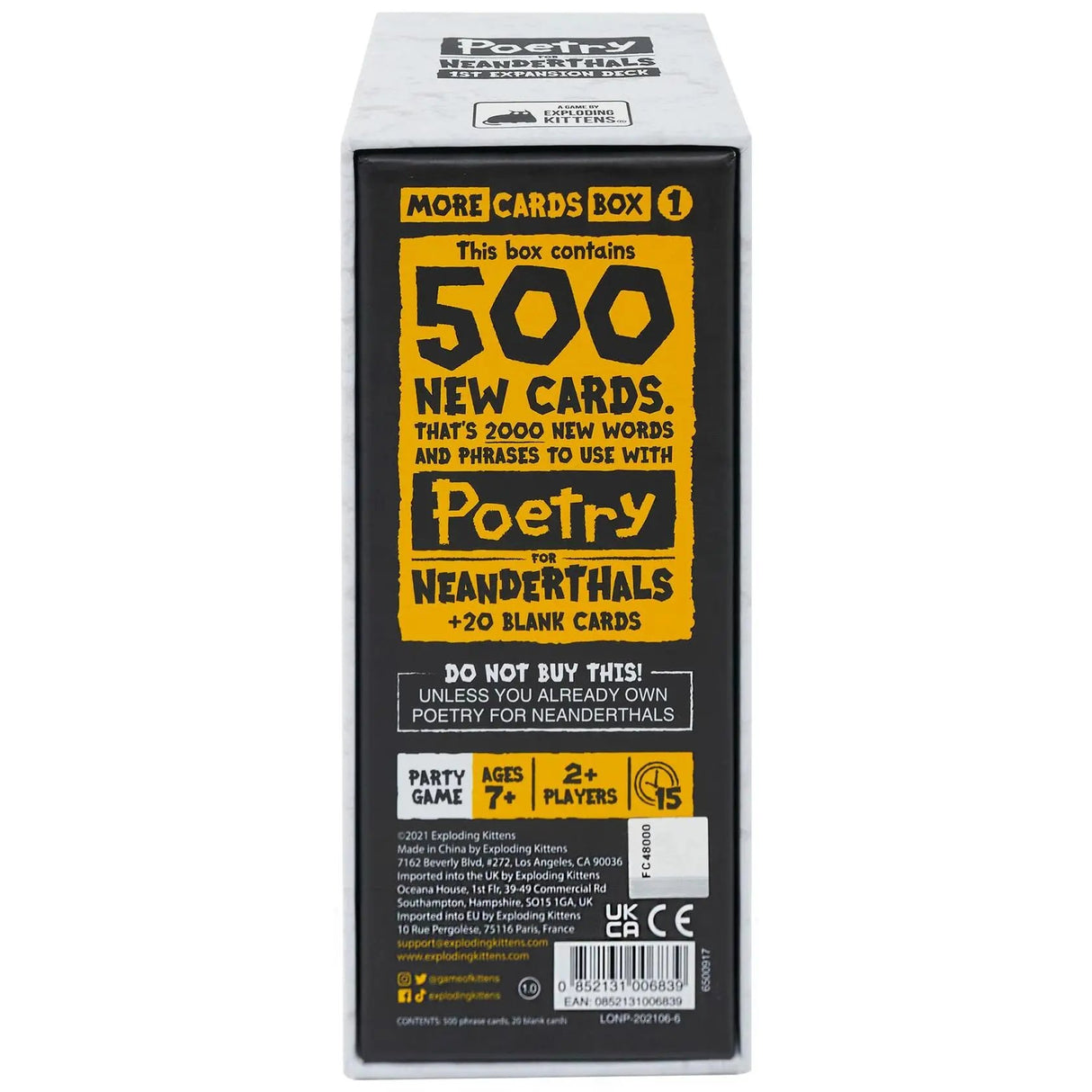Exploding Kittens Presents Poetry For Neanderthals Expansion Pack - 500 Double Sided Cards - More Cards With 2000 New Words - Word Guessing Card Games For Family Game Night - Ages 7 And Up