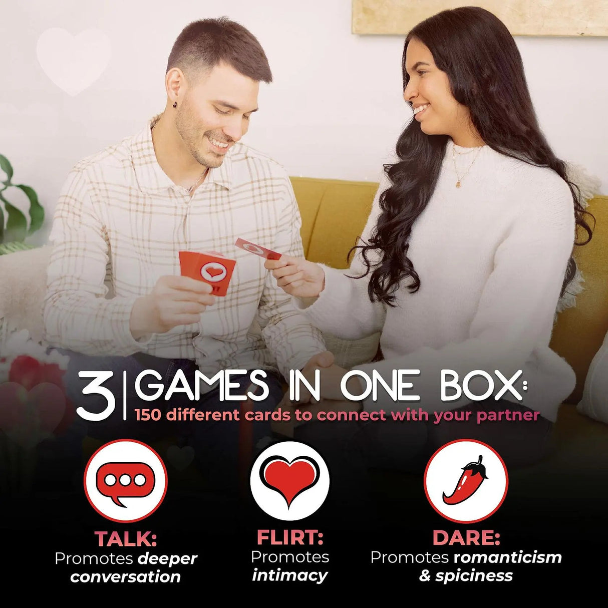 Fun and Romantic Game for Couples - Talk Flirt Dare - Date Night Box - Conversation and Action Cards for Couples to Strengthen Relationships - Exciting Levels for Connection & Intimacy