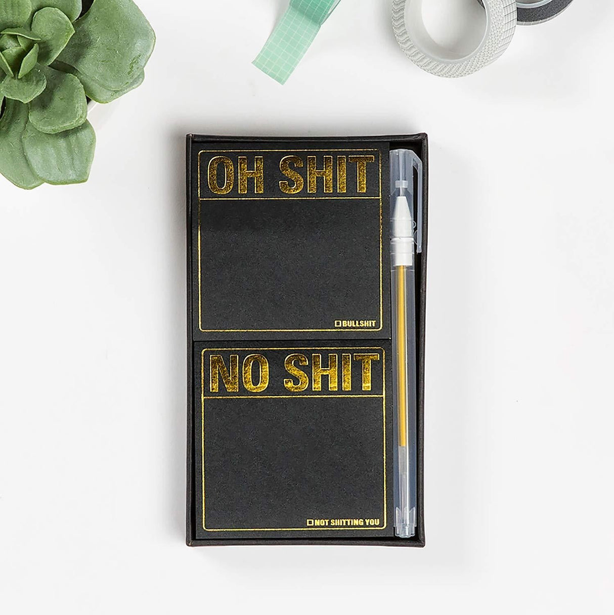 Knock Knock Oh Shit/No Shit Sticky Note Set with Metallic Gel Pen Knock Knock