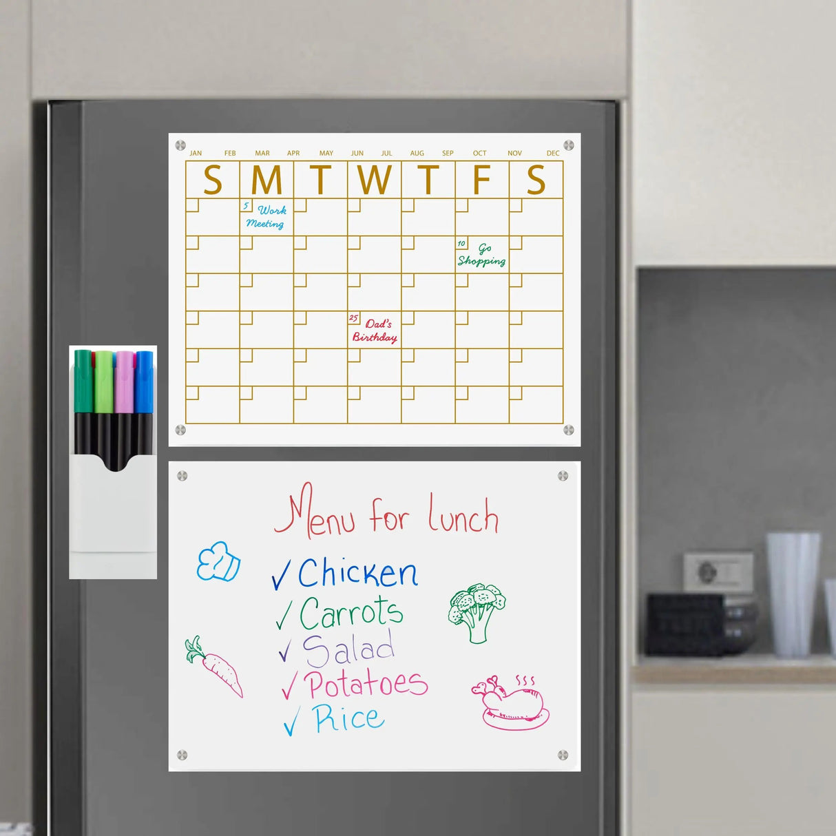 Pipao Calendar For Fridge - Fridge Calendar - Dry Erase Calendar For Fridge - Acrylic Calendar - Fridge Calendar Magnet - Acrylic Magnetic Calendar For Fridge - Magnetic Acrylic Calendar For Fridge