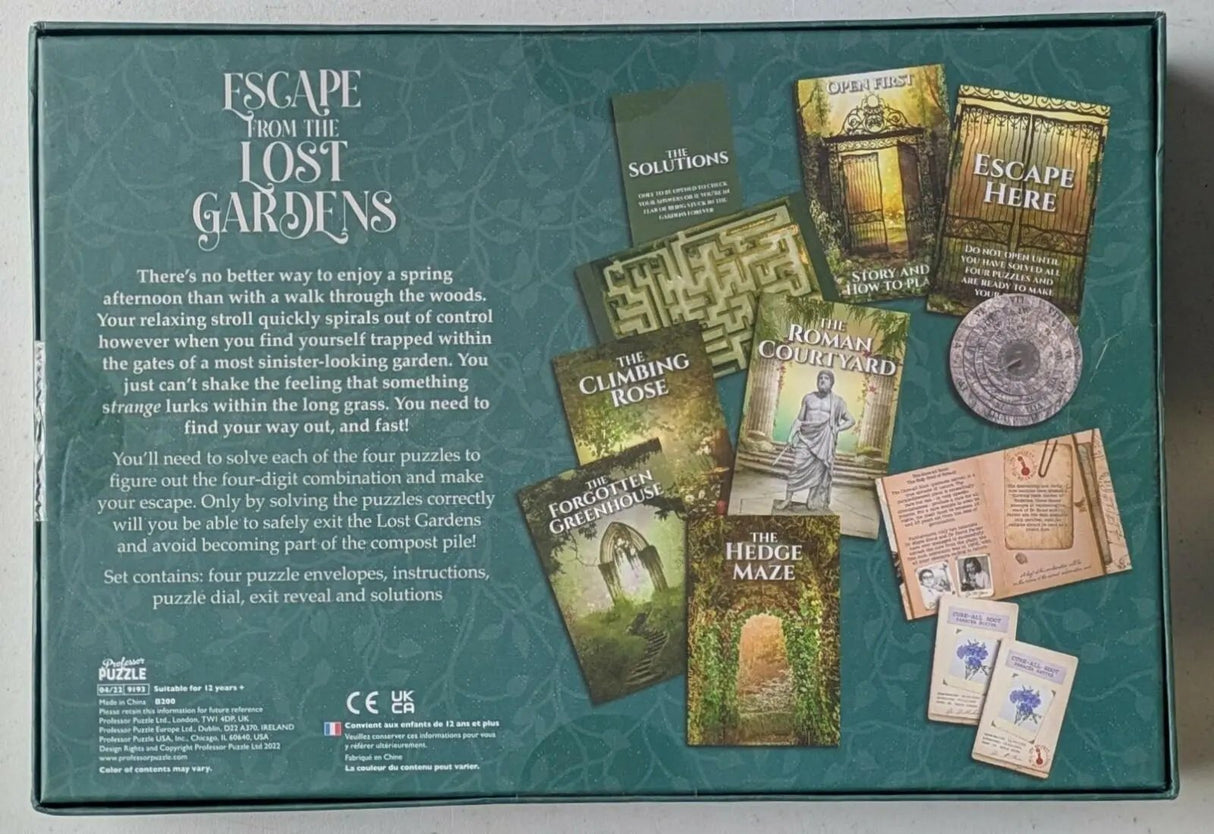 Professor Puzzle Escape From The Lost Gardens Board Game