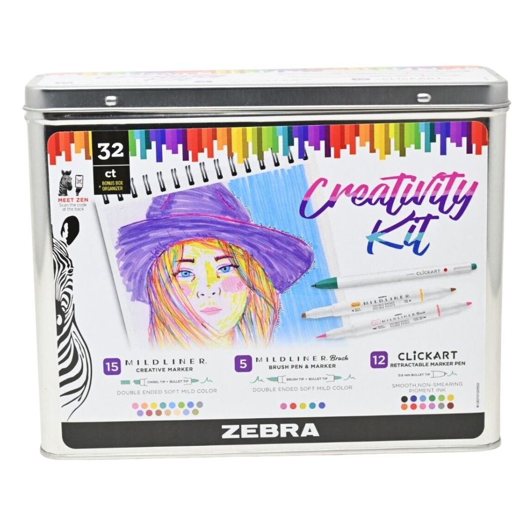 Zebra 32ct Creativity Kit - Colorful Brush Pens Markers & Click Art Zebra Pen
