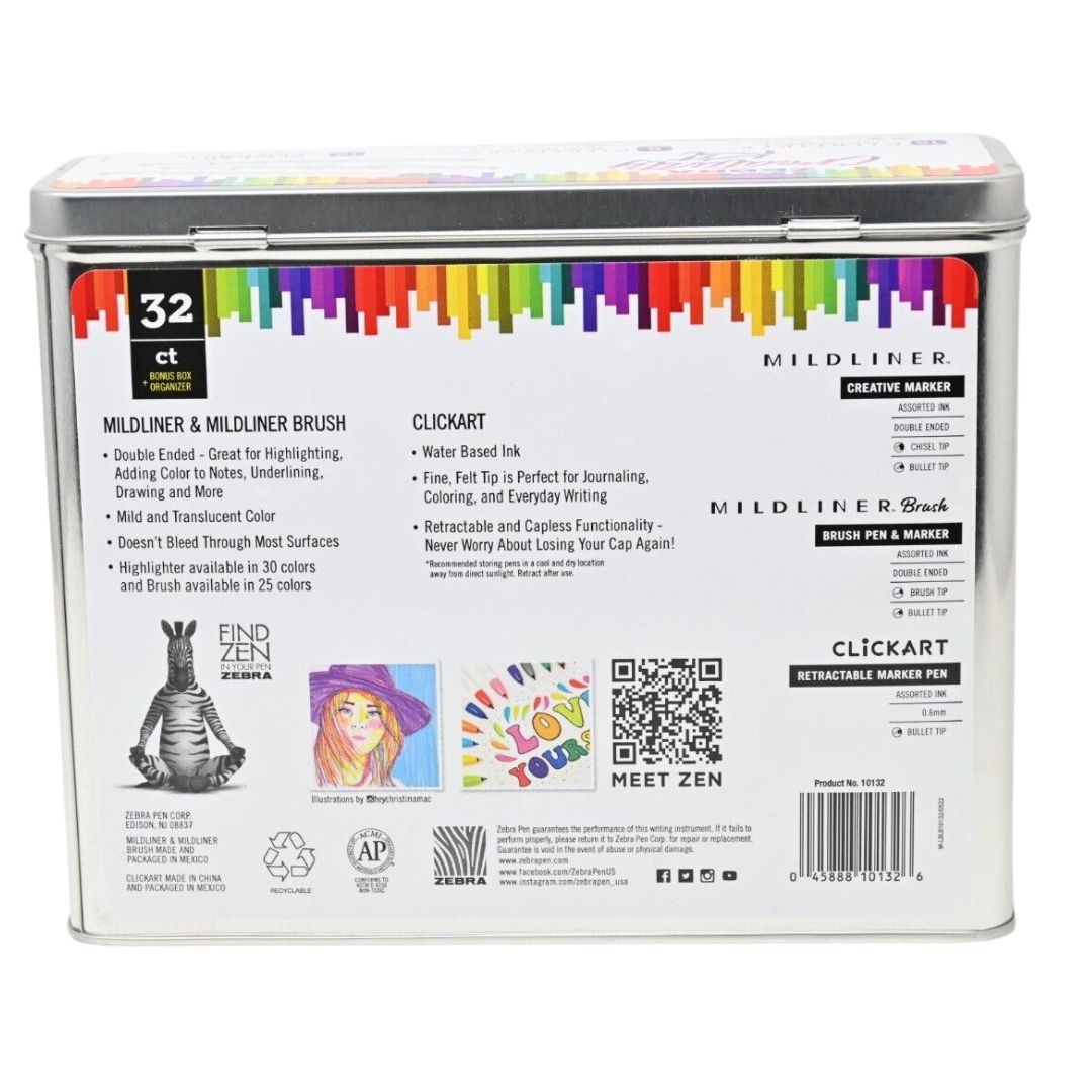 Zebra 32ct Creativity Kit - Colorful Brush Pens Markers & Click Art Zebra Pen