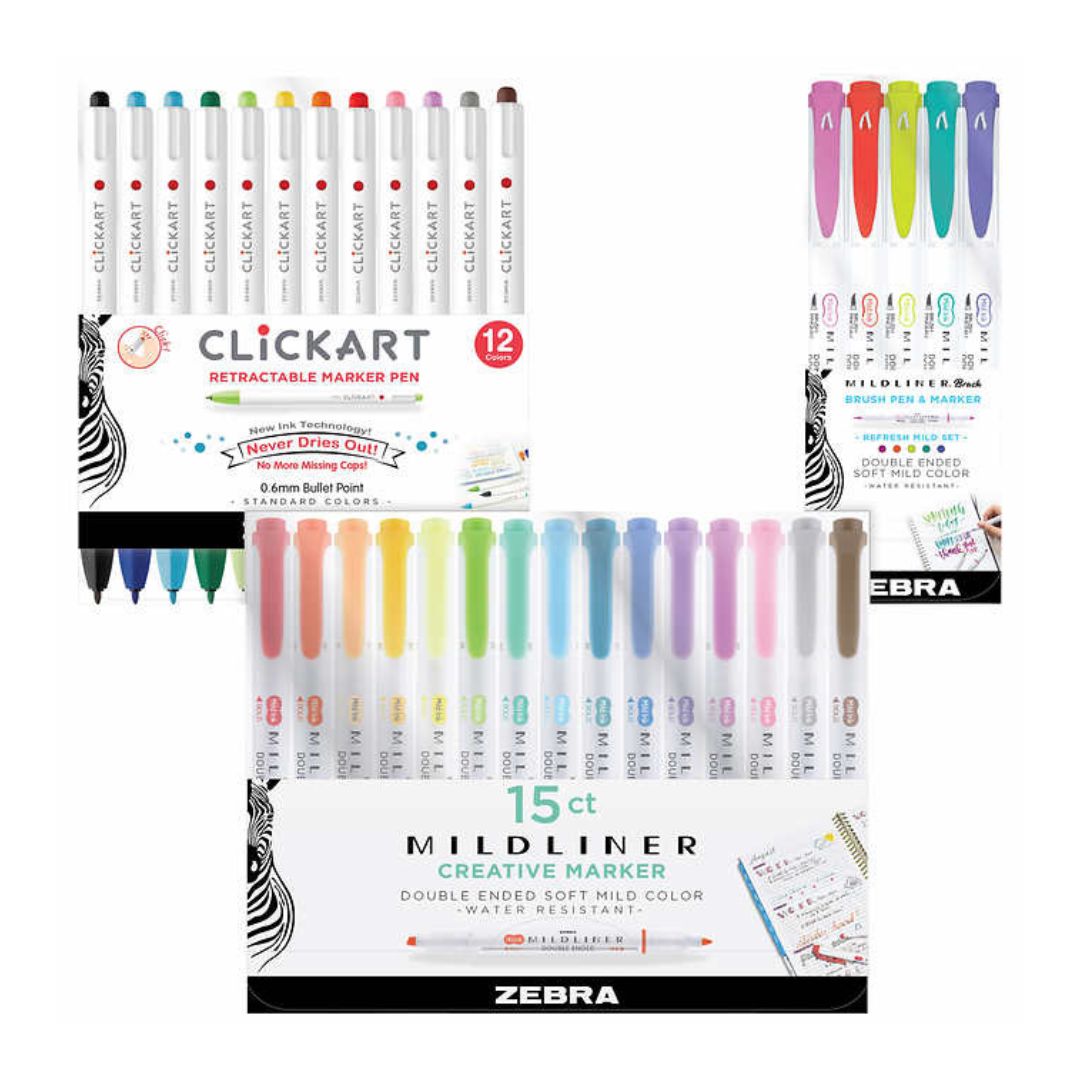 Zebra 32ct Creativity Kit - Colorful Brush Pens Markers & Click Art Zebra Pen