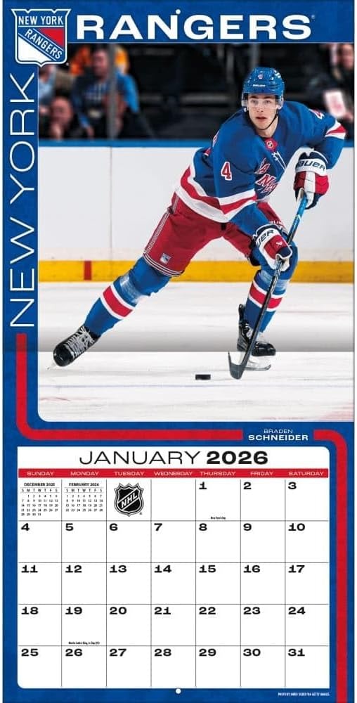 New York Rangers 2026 12X12 Team Wall Calendar
