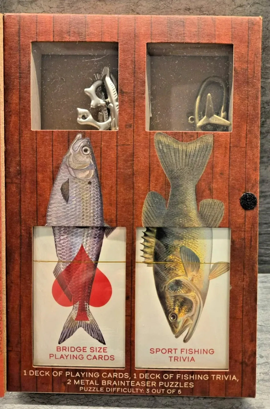 Project Genius - Gone Fishin' Getaway Gift Set - Playing & Trivia Cards Metal Puzzle