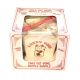 Lucky Cat You, Takeout Box Style Ceramic Bowl With Chopsticks 18 oz Square Box