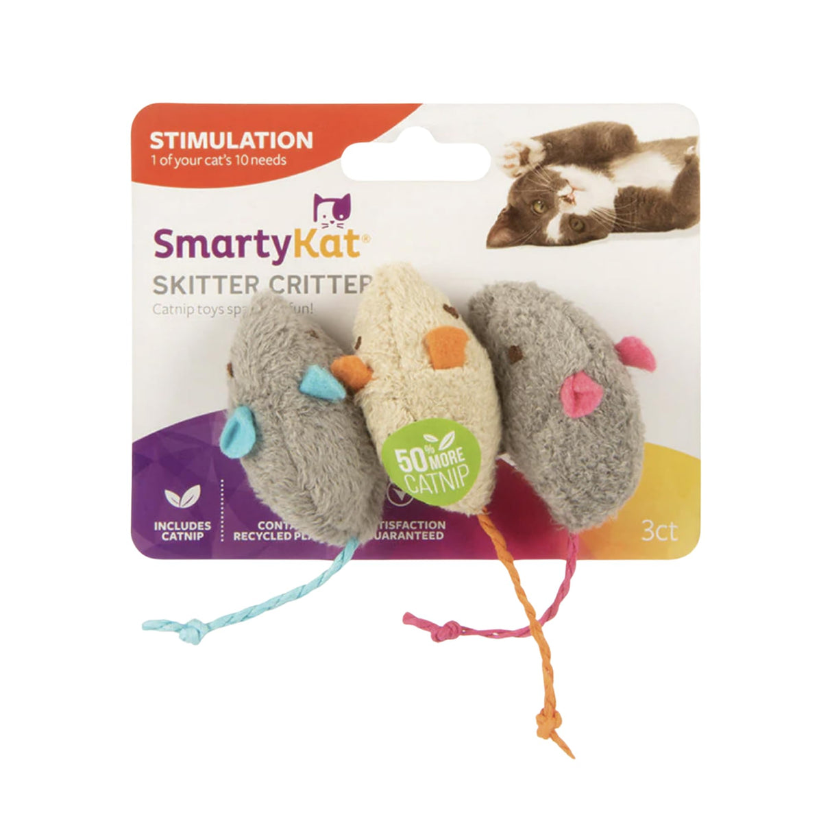 SmartyKat Skitter Critters Catnip Cat Toys - Gray/Cream, 3 Count