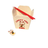 Lucky Cat You, Takeout Box Style Ceramic Bowl With Chopsticks 18 oz Square Box