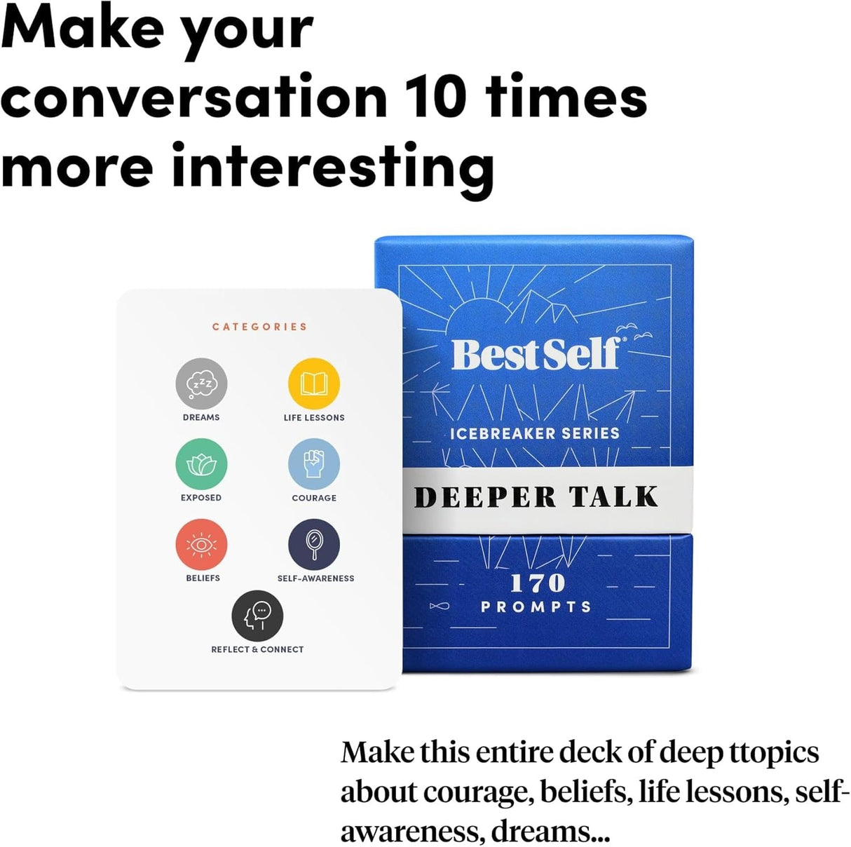 BestSelf Icebreaker Deeper Talk Deck - Conversation Starter Card Pack to Deepen Friendships