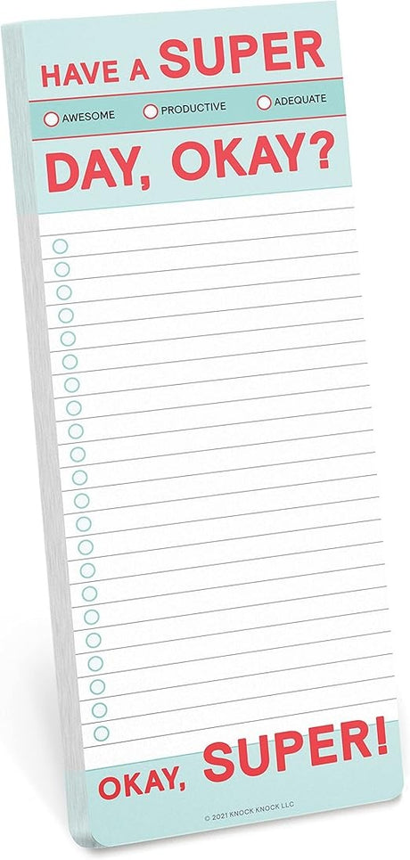 Knock Knock Have A Super Day Make-a-List Pad - Daily Task Memo Planning Pad