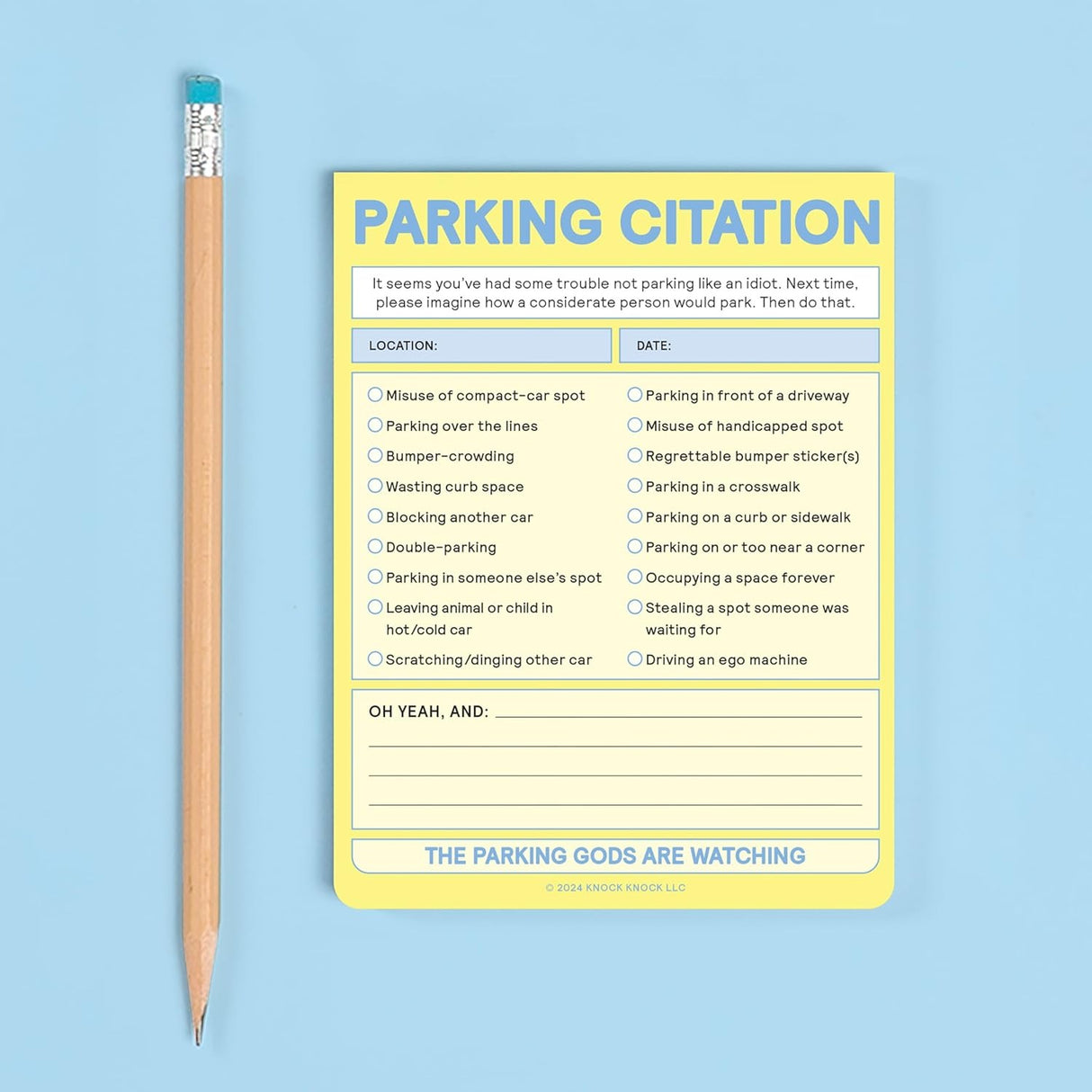 Knock Knock Parking Citation Nifty Note Pad: Fake Parking Ticket Pad