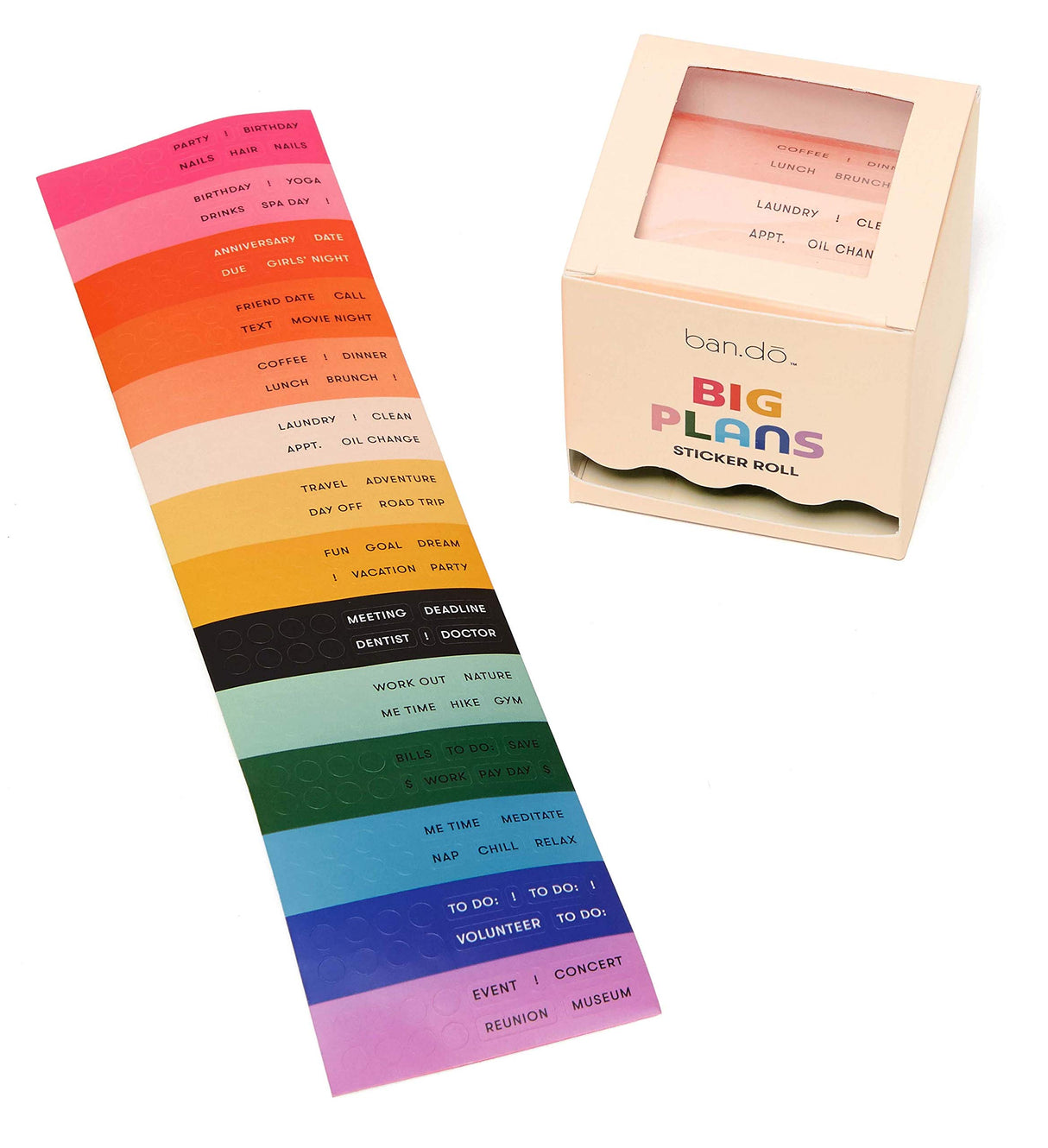 Ban.do Big Plans Sticker Roll with Box Dispenser, Colorful Planner Stickers, Rainbow Colors (Issue 1)