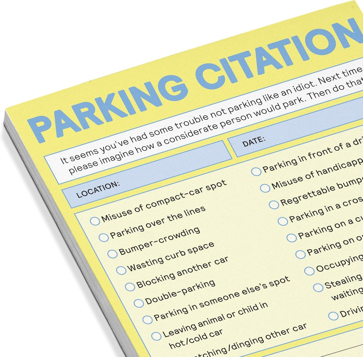Knock Knock Parking Citation Nifty Note Pad: Fake Parking Ticket Pad