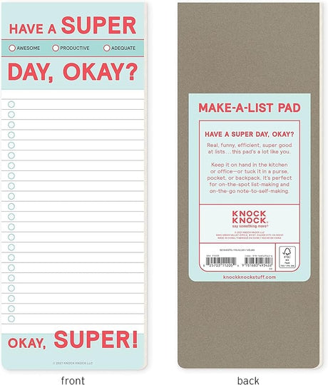 Knock Knock Have A Super Day Make-a-List Pad - Daily Task Memo Planning Pad