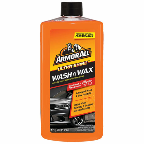 Armor All Ultra Shine Car Wash and Wax, 16 fl oz Bottle.
