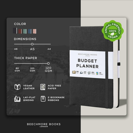 BEECHMORE BOOKS Budget Planner - Charcoal Black