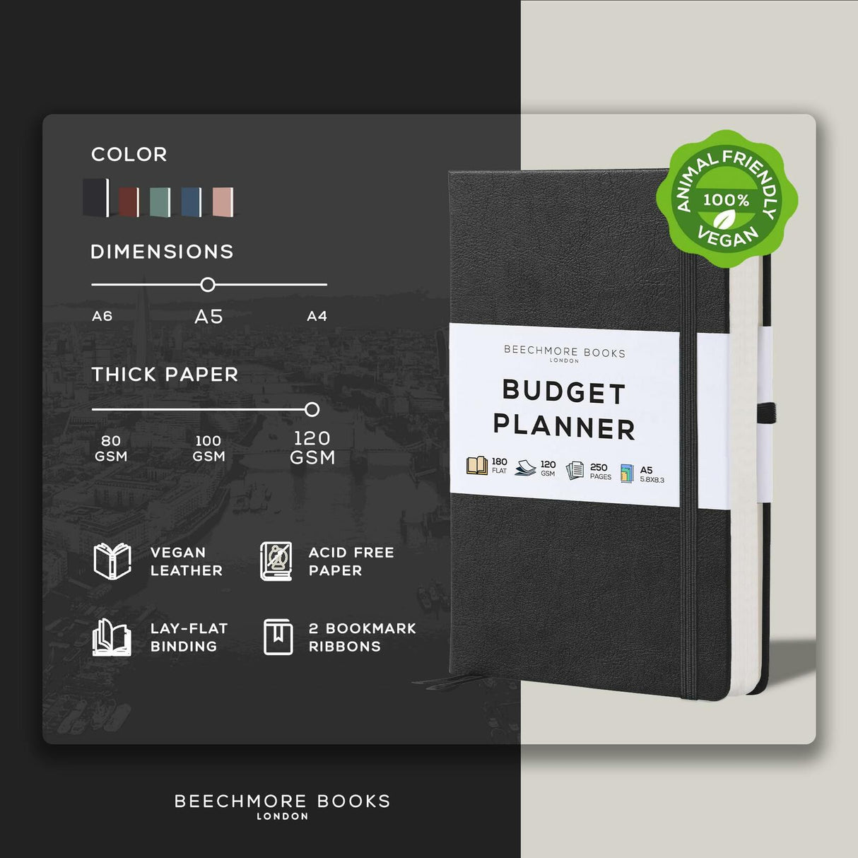 BEECHMORE BOOKS Budget Planner  - Charcoal Black.