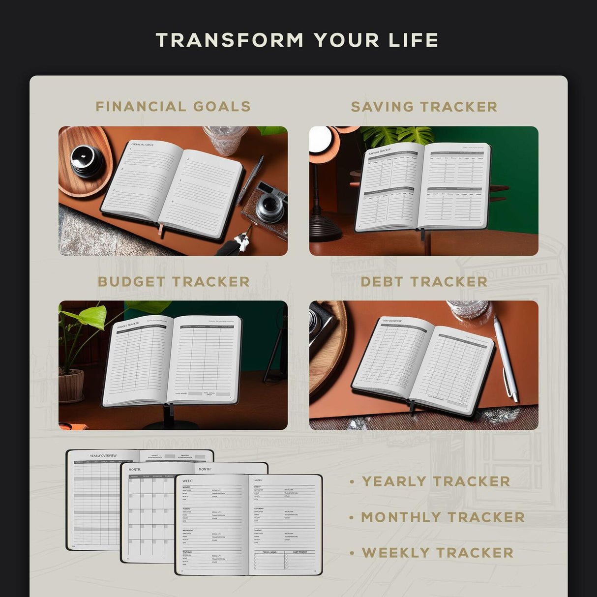 BEECHMORE BOOKS Budget Planner  - Charcoal Black.