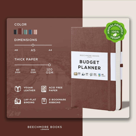 BEECHMORE BOOKS Budget Planner - Chestnut Brown