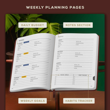 BEECHMORE BOOKS Budget Planner - Chestnut Brown