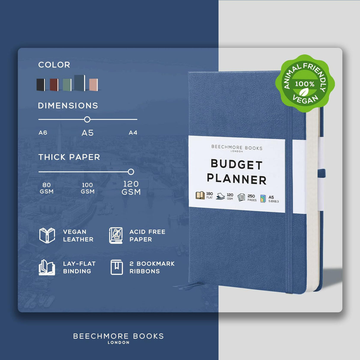 BEECHMORE BOOKS Budget Planner - Symphony Blue.