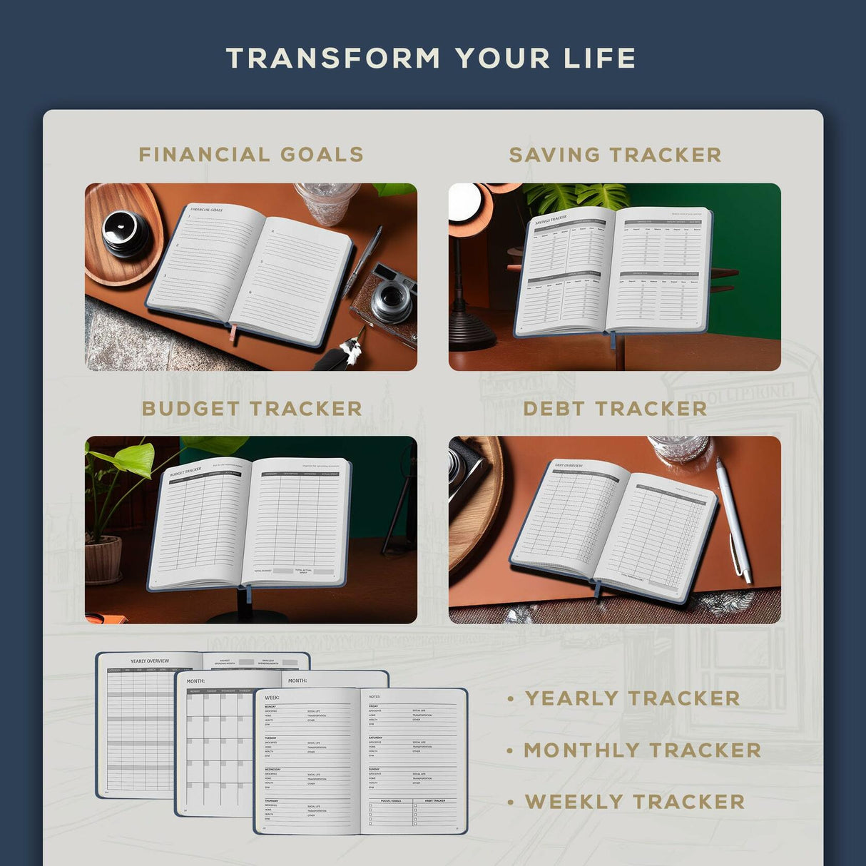 BEECHMORE BOOKS Budget Planner - Symphony Blue.