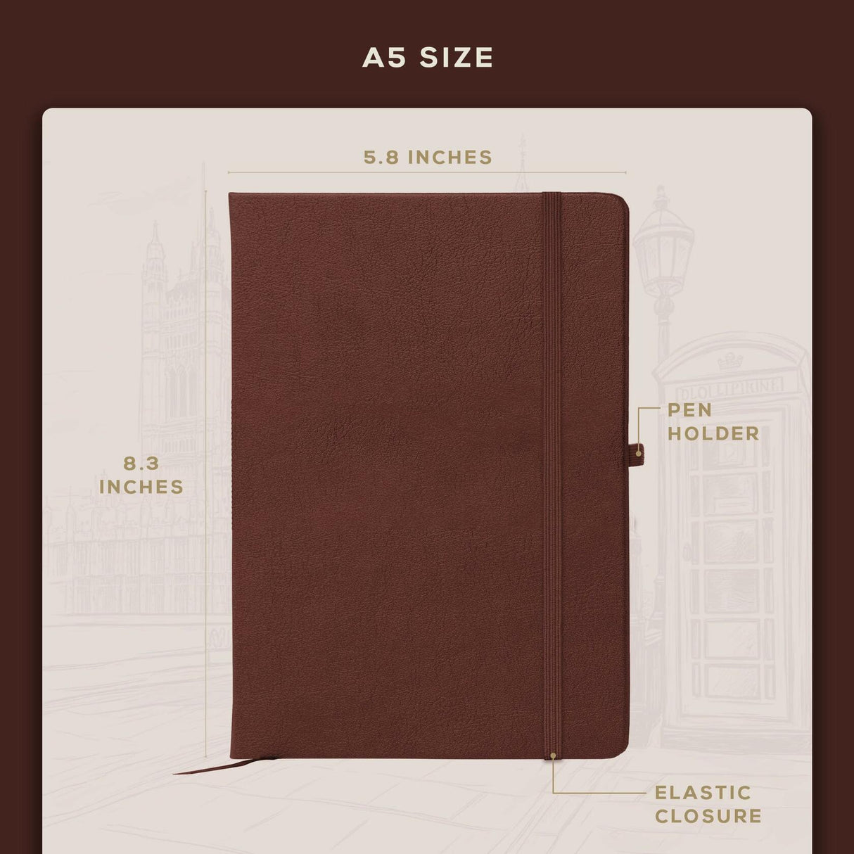 BEECHMORE BOOKS Dotted Journal Bullet Notebook - Chestnut Brown.