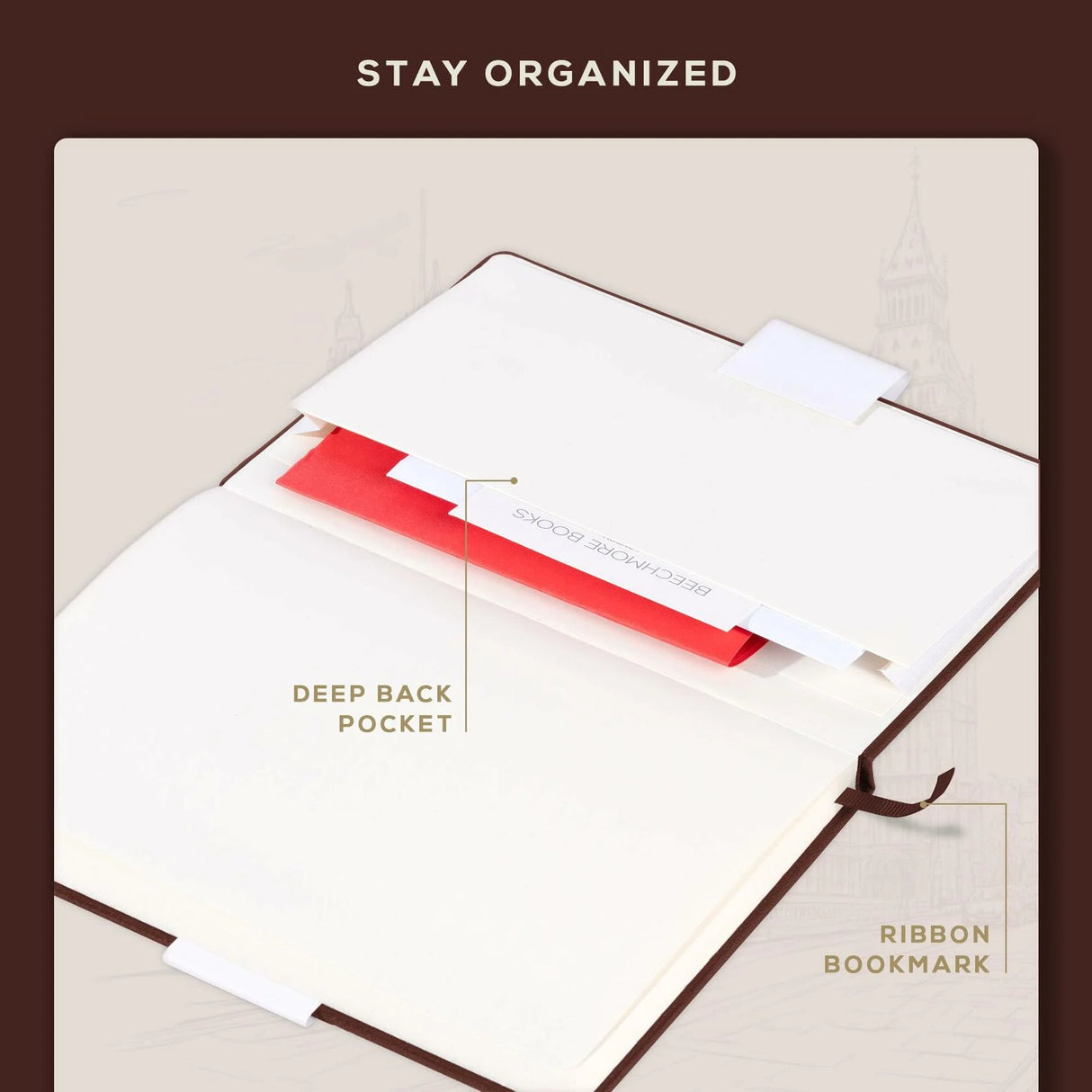 BEECHMORE BOOKS Dotted Journal Bullet Notebook - Chestnut Brown.
