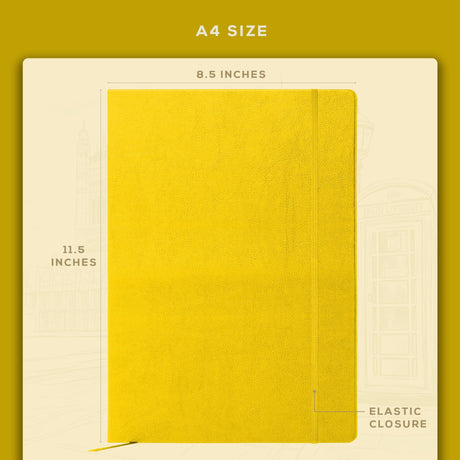 BEECHMORE BOOKS Large Lined Leather Journal - 8.5 x 11.5 inch - Yellow