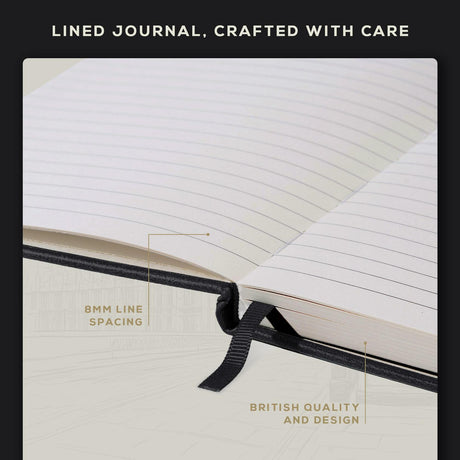 BEECHMORE BOOKS Lined Vegan Leather Journal Notebook - Charcoal Black