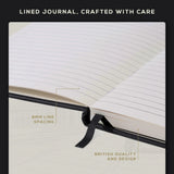 BEECHMORE BOOKS Lined Vegan Leather Journal Notebook - Charcoal Black.