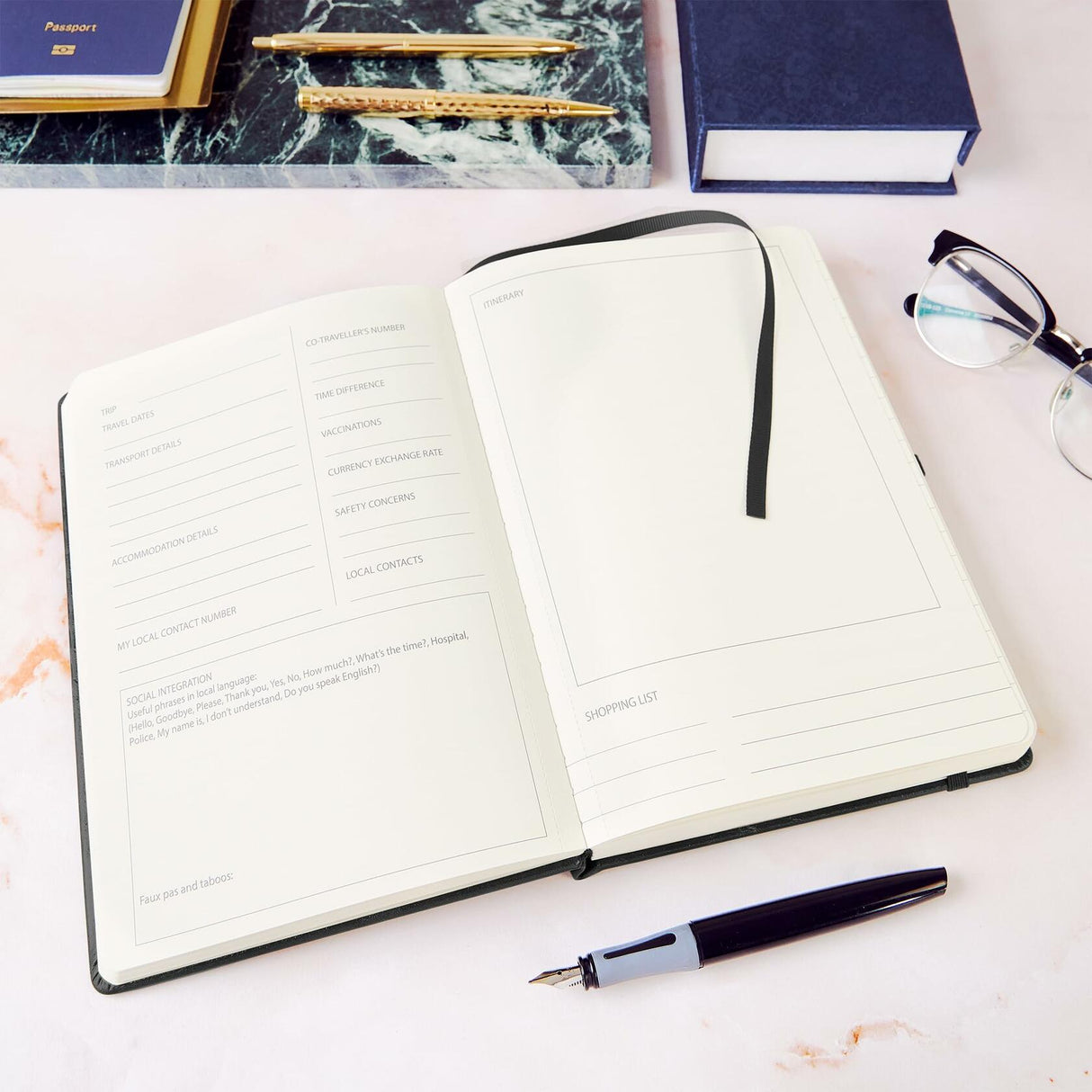 BEECHMORE BOOKS Travel Planner - Vegan Leather - Black.